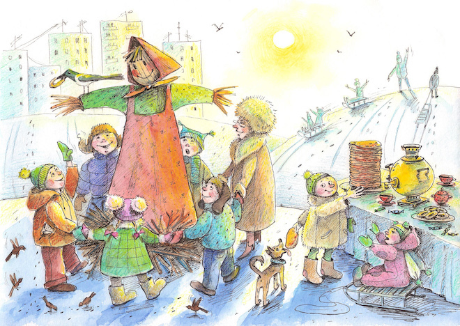 Масленица картина карандашом